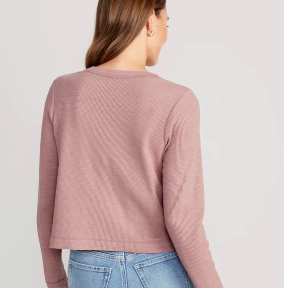 NWT OLD NAVY Cropped Waffle-Knit Scoop-Neck T-Shirt Color: Woodrose - Picture 3 of 6
